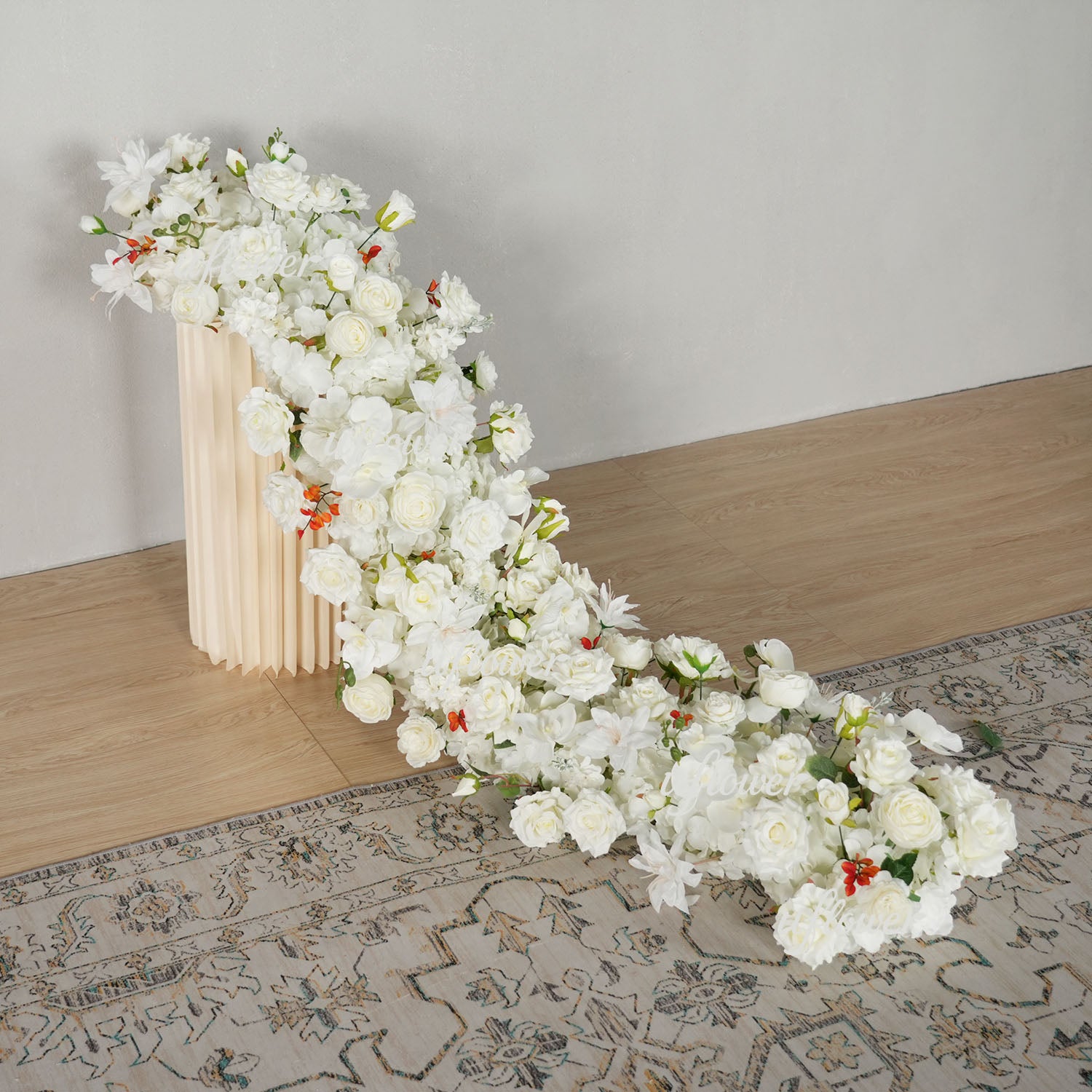 Uflower White Rose Table Runner Sofa Floral Wedding Backdrop Decor